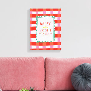 Toile Joyeux et lumineux En vichy personnalisé rouge et