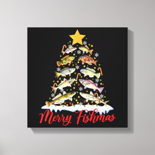 Toile Joyeux Fishmas Drôle de sapin de Noël lumières Poi (Recto)