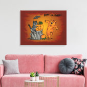 Toile Joyeux Halloween avec Chat Chat Chien et Araignée (Insitu(Salon))