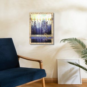 Toile Joyeux Hanoukka bougies bleu