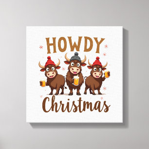 Toile Joyeux Noël Drôle de Vache Highland Cow Xmas Amate