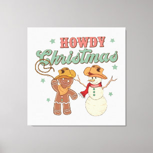 Toile Joyeux Noël Groovy Cowboy Bonhomme de Neige Wester