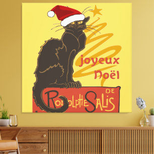 Toile Joyeux Noel Le Chat Noir Avec Arbre Doré Stylisé