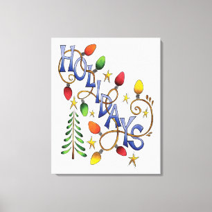 Toile Joyeux Noël, Lumières et Étoiles avec Texte de Fêt