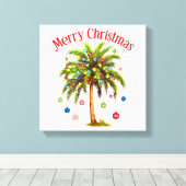 Toile Joyeux Noël Palm Tree Light Hawaiian Tropical (Insitu (Plancher de Bois))