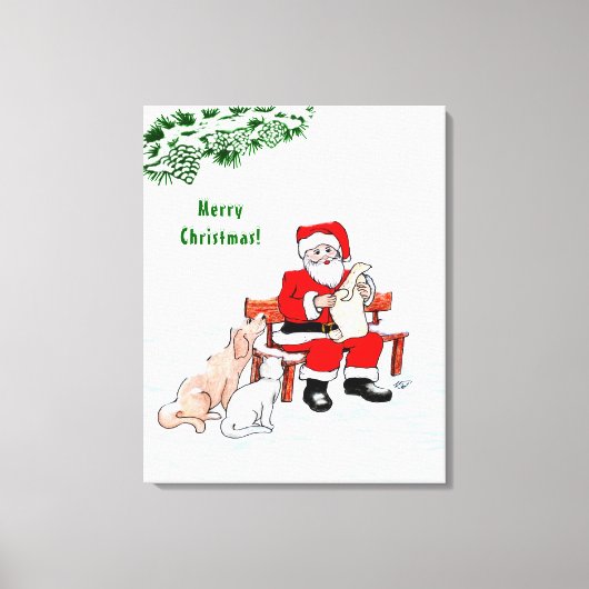 Toile Joyeux Noël! Père Noël avec chat et chien (Recto)