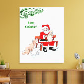 Toile Joyeux Noël! Père Noël avec chat et chien (Insitu(Salon))