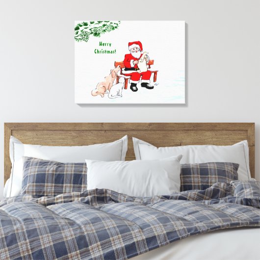 Toile Joyeux Noël! Père Noël avec chat et chien (Insitu(Chambre))