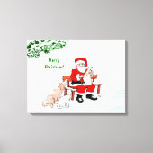 Toile Joyeux Noël! Père Noël avec chat et chien (Recto)