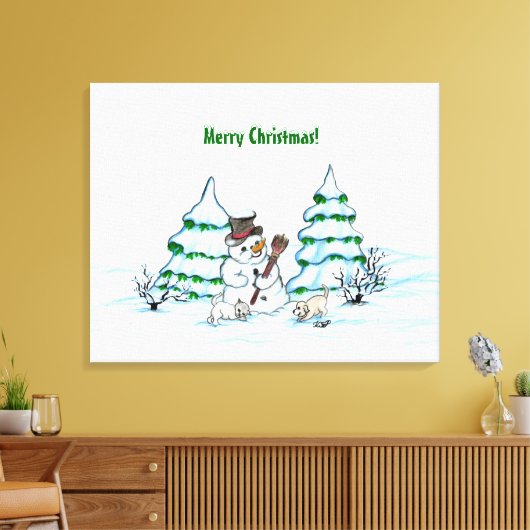 Toile Joyeux Noël! Snowman avec chat et canvas de marion (Insitu(Salon))