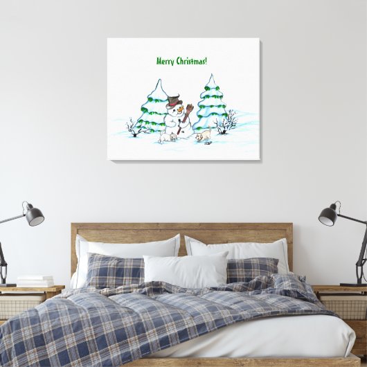 Toile Joyeux Noël! Snowman avec chat et canvas de marion (Insitu(Chambre))