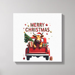 Toile Joyeux Noël Vache Highland Écossaise Xmas Ferme An