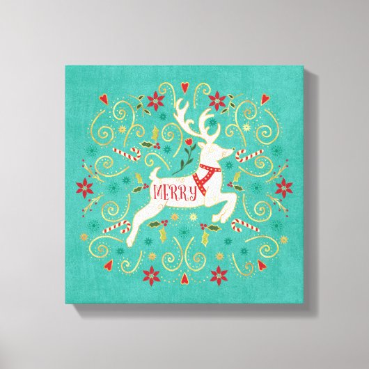 Toile Joyeux Reindeer Turquoise (Recto)