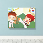 Toile Karate boy tenant du bois avec une autre le cassan (Insitu (Plancher de Bois))