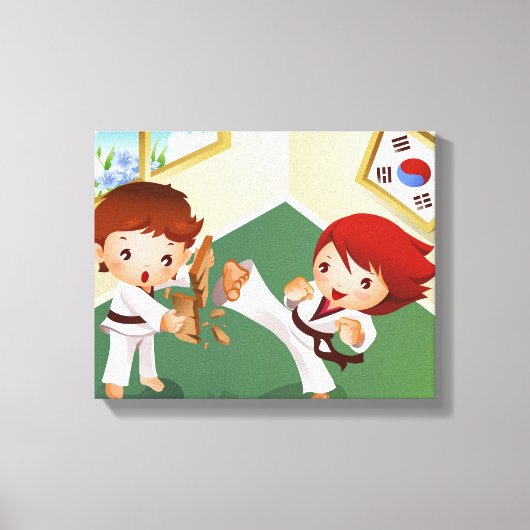 Toile Karate boy tenant du bois avec une autre le cassan (Recto)