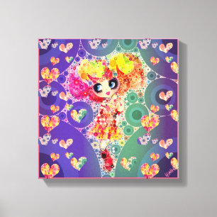 Toile Kawaii Girl PinkyP wallart Harajuku Rainbow Art