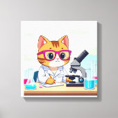 Toile Kawaii Scientist Cat – Cute Cartoon Lab Canvas Art (Recto)