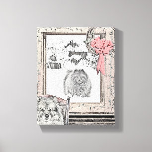 Toile Keeshond Noël hiver fenêtre Peinture Chien Art