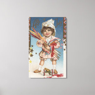 Toile Kid Holding Fireworks et Rockets