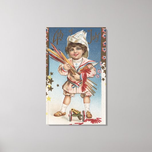 Toile Kid Holding Fireworks et Rockets (Recto)