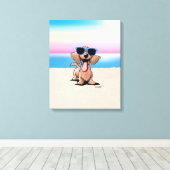 Toile KiniArt À poils durs Dachshund Dog Beach (Insitu (Plancher de Bois))