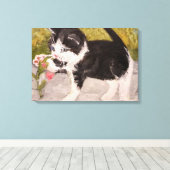 Toile Kitten Jouer avec Fleur rose (Insitu (Plancher de Bois))