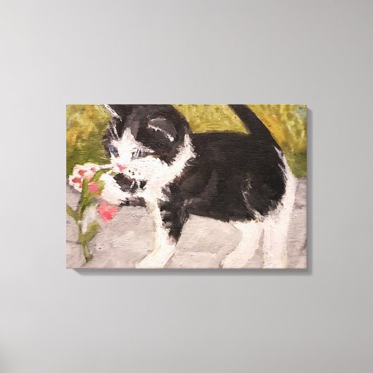 Toile Kitten Jouer avec Fleur rose (Recto)