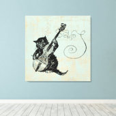 Toile Kitten Jouer Violon Musique Turquoise Cat Illustra (Insitu (Plancher de Bois))