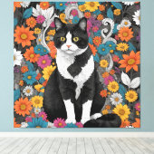 Toile Kitty au milieu des fleurs (Insitu (Plancher de Bois))