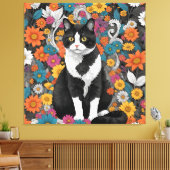 Toile Kitty au milieu des fleurs (Insitu(Salon))