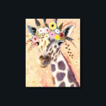 Toile Klimt Giraffe | Orné De Fleurs<br><div class="desc">Cette impression présente une girafe douce ornée d'une couronne de fleurs | Par Victoria Borges</div>