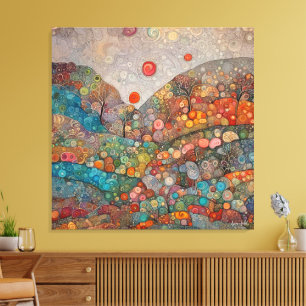 TOILE KLIMT STYLE COLORÉ WHIMSICAL PAYSAGE SWIRLS