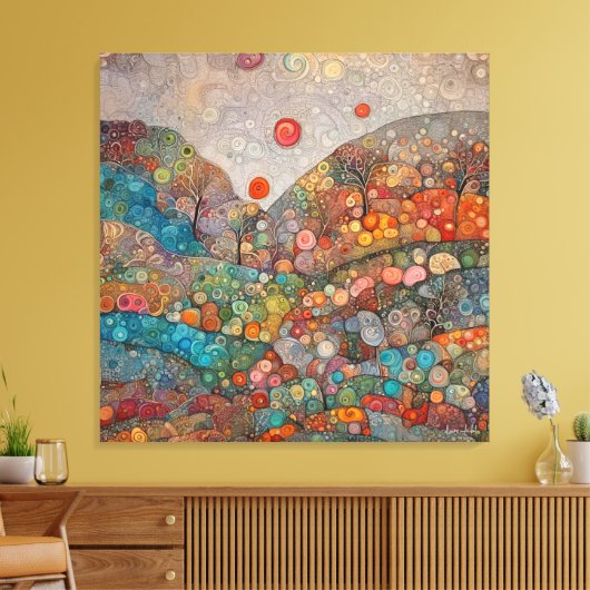TOILE KLIMT STYLE COLORÉ WHIMSICAL PAYSAGE SWIRLS (Insitu(Salon))