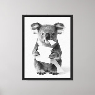 Toile Koala Adorable Noir et Blanc Tenant du Papier Toil