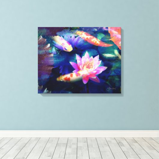 Toile Koi dans l'étang du lotus (Insitu (Plancher de Bois))