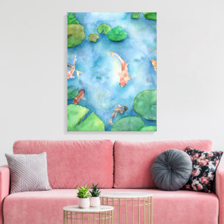 Toile Koi Fish Pond watercolor