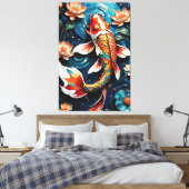 Toile Koi vibrant et de belles fleurs scène aquatique (Insitu(Chambre))