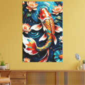 Toile Koi vibrant et de belles fleurs scène aquatique (Insitu(Salon))