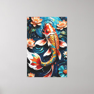 Toile Koi vibrant et de belles fleurs scène aquatique