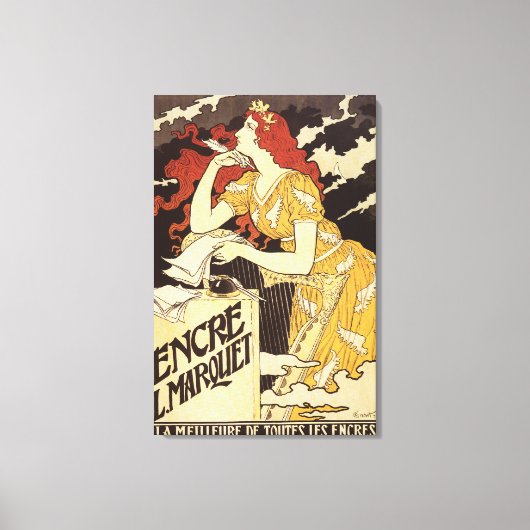 Toile L. Marquet Ink Femme à tête rouge et harpe (Recto)