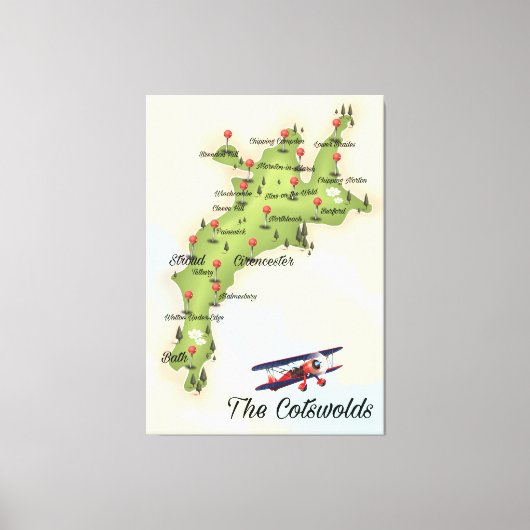 Toile La carte vintage des Cotswolds (Recto)