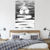 Toile La Face Océanique - Noir & Blanc - Dessin Abstrait (Insitu(Chambre))