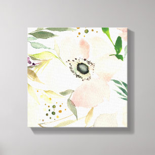 Toile La joie du motif floral d'aquarelle du blanc