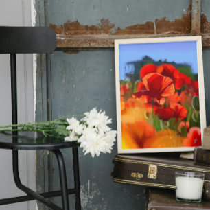 Toile La maison aux coquelicots - peinture à l'huile
