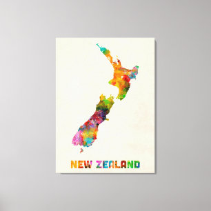Toile La Nouvelle Zélande, carte d'aquarelle