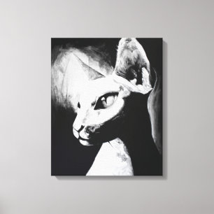 Toile La peinture blanche noire chauve de Kitty de chat
