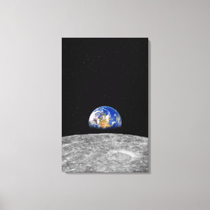 Toile La terre de planète se levant au-dessus de la lun