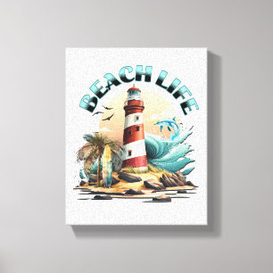 Toile La vie de la plage Art de phare tropical