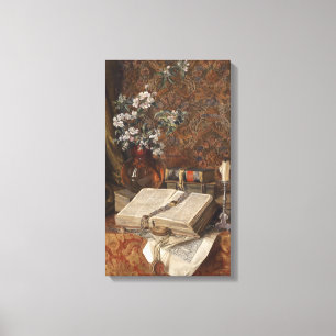 Toile La vie toujours avec des folios et des fleurs de