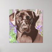 Toile Labrador Brown au chocolat dans un bois bleu (Recto)